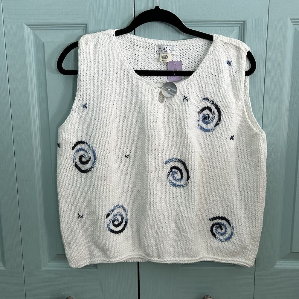 J. Marco Womens White Knit Artsy Sweater Vest X-Large Blue Swirls